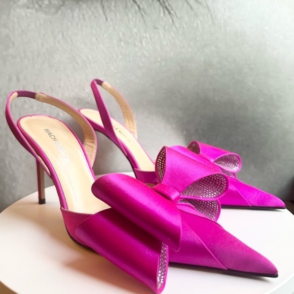 🌺MACH & MACH🌺Le Cadeau 110mm Satin Slingback Fuchsia Pink Pumps Size: 37 - Picture 11 of 15